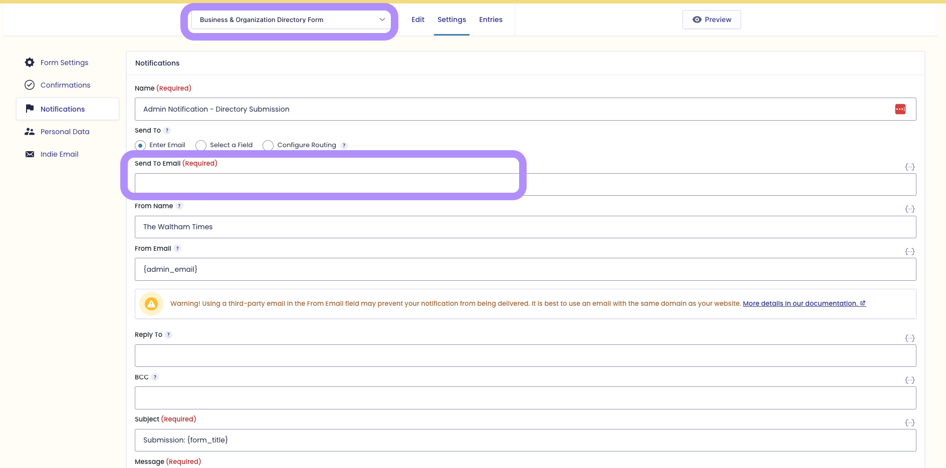 How to Review and Edit Form Notifications Recipients